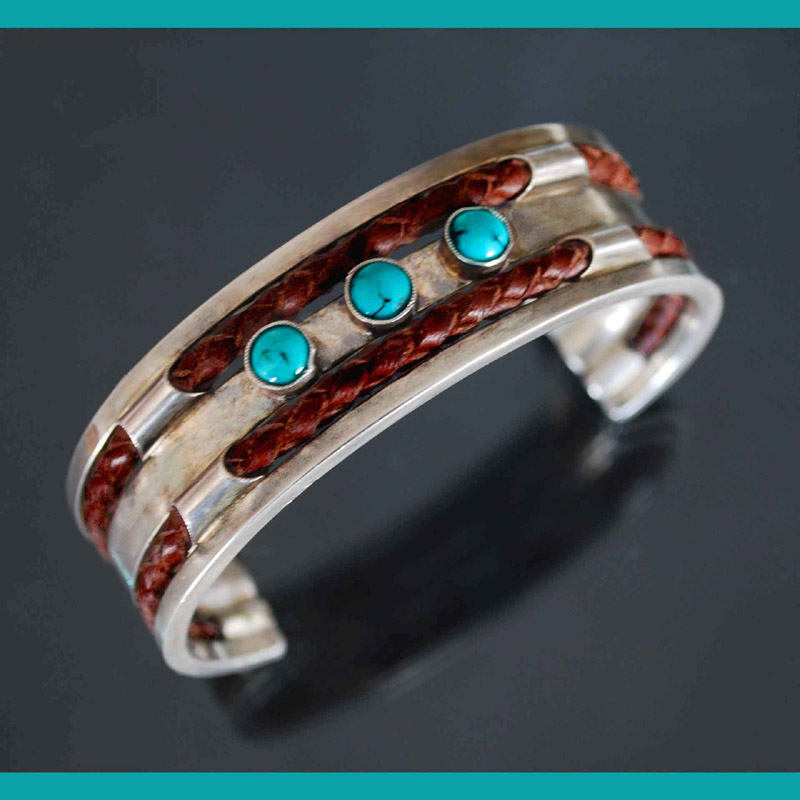 silver & leather with turquoise bracelet